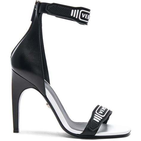 versace logo ankle strap leather sandals|versace denim sandals.